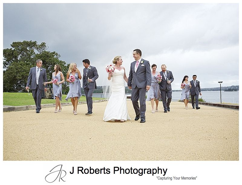 Bridal party walking around chowder bay mosman - sydney wedding photography 